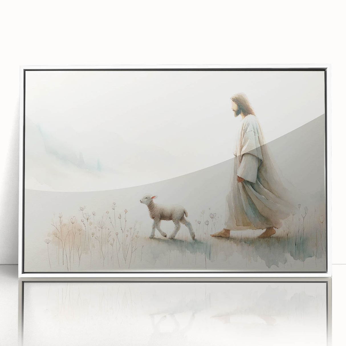 Framed wall art featuring a stylized sheep design in white acrylic, showcasing intricate details and a modern aesthetic, perfect for animal lovers and home decor enthusiasts.