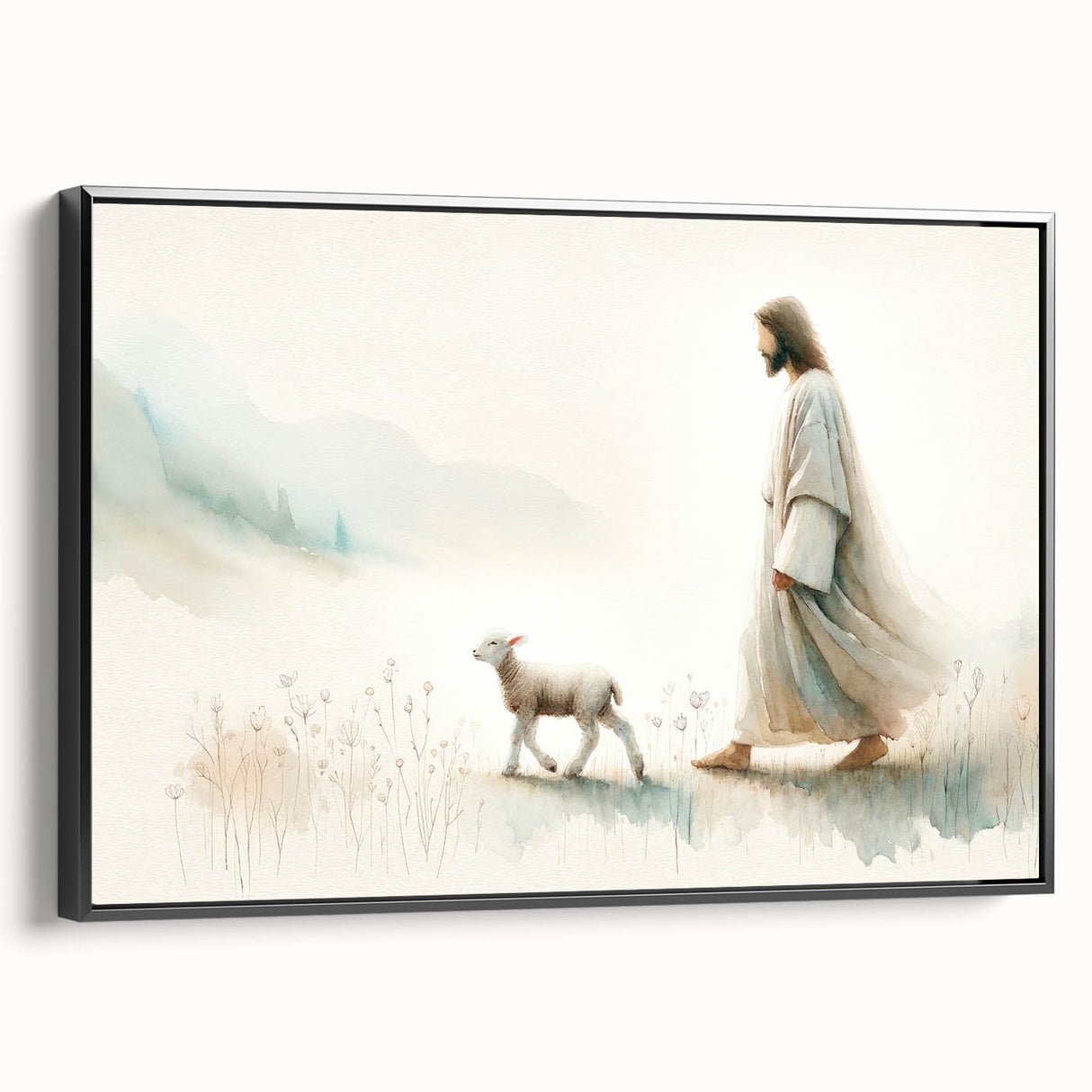 Framed canvas wall art featuring a striking sheep design from the "Animals A Wild Life" collection, showcased against a sleek black frame, perfect for modern decor.