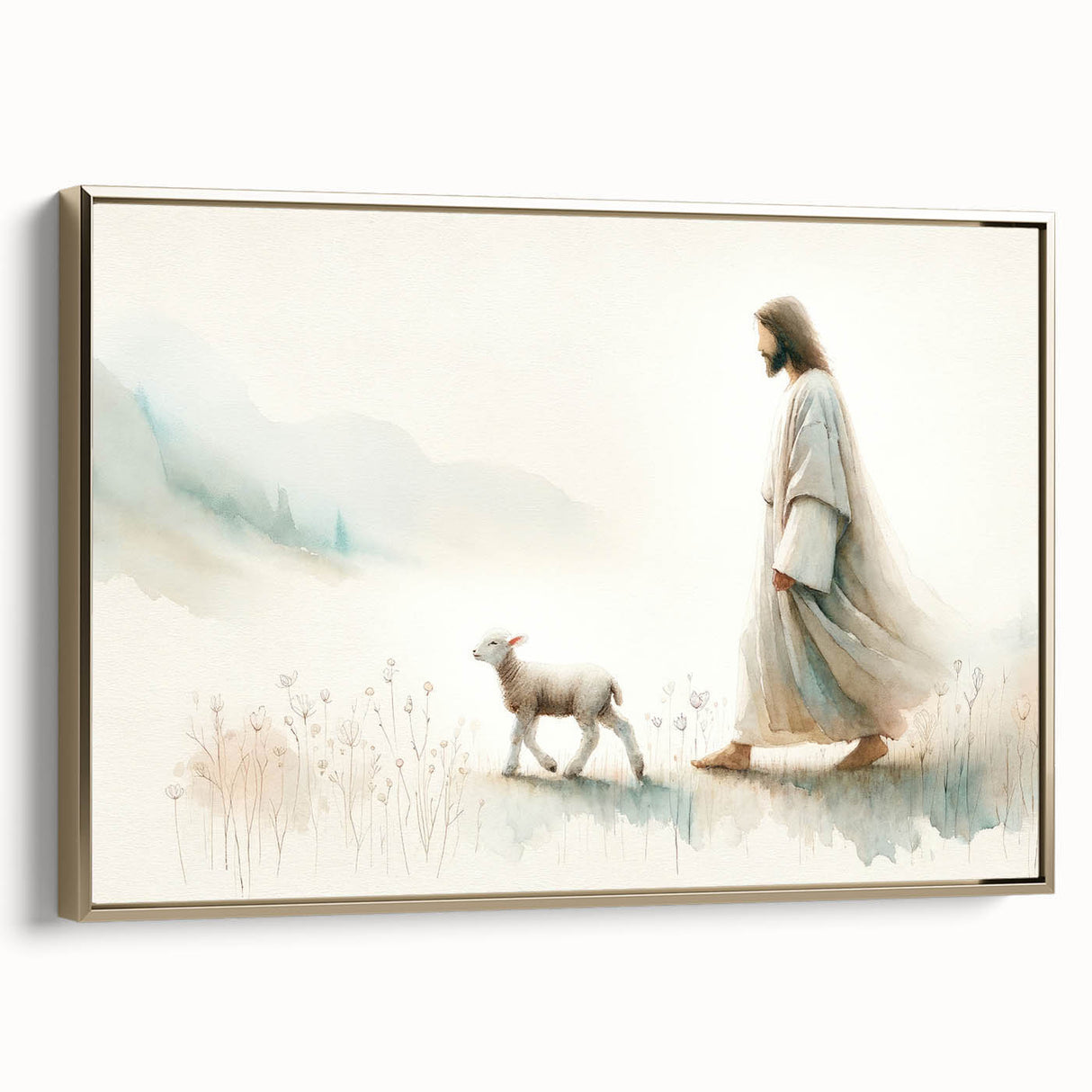 Framed canvas wall art featuring a sheep design from the Animals A Wild Life collection, showcasing intricate details in gold tones against a neutral background, ideal for animal lovers and modern decor.
