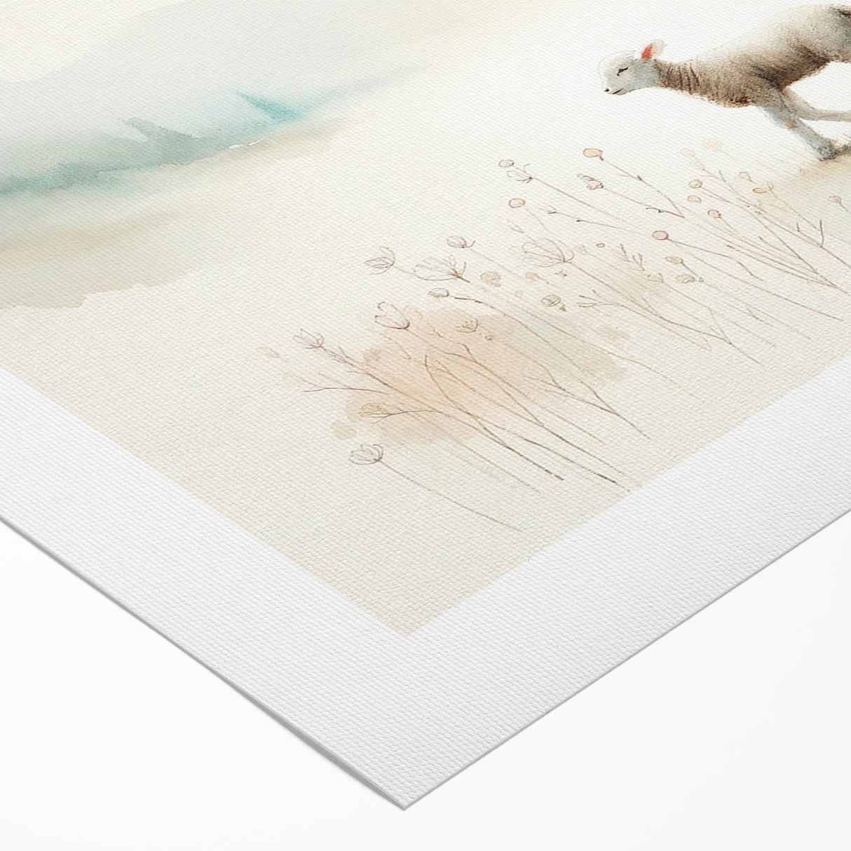 Rolled canvas wall art depicting a serene sheep design, showcasing a blend of soft colors and intricate textures, perfect for enhancing home decor aesthetics.