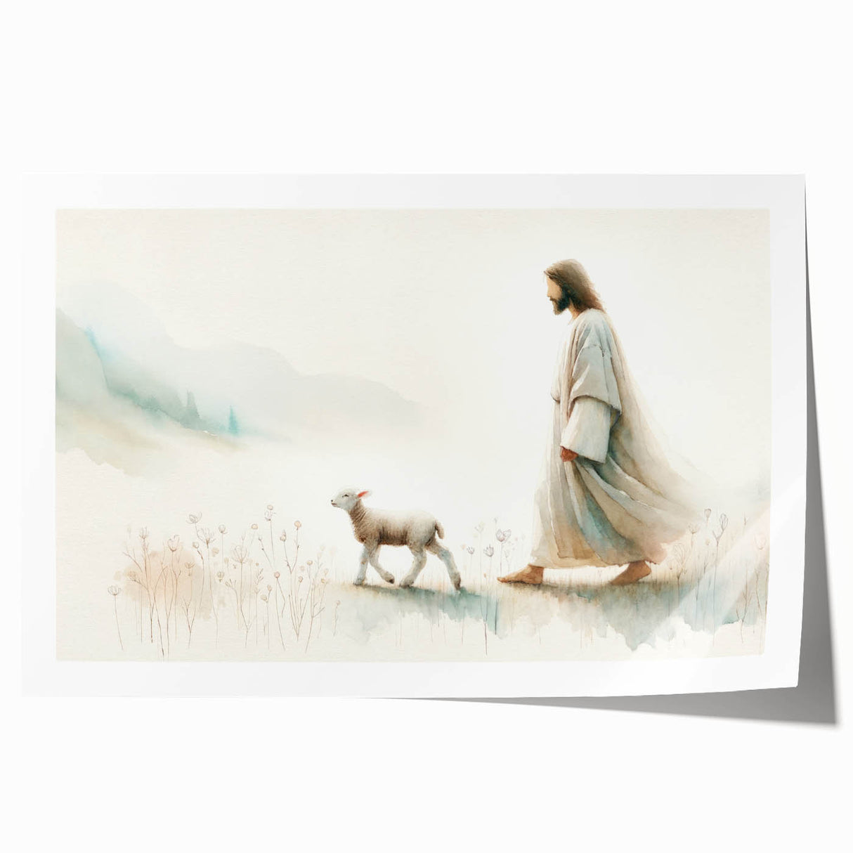 Sheep-themed wall art print showcasing a vibrant design of various sheep in a pastoral setting, rolled and ready for framing, ideal for animal lovers and home decor.