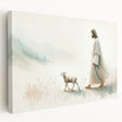 Stretched canvas wall art showcasing a serene sheep design, featuring soft pastel colors and a textured finish, perfect for adding a touch of nature to home decor.