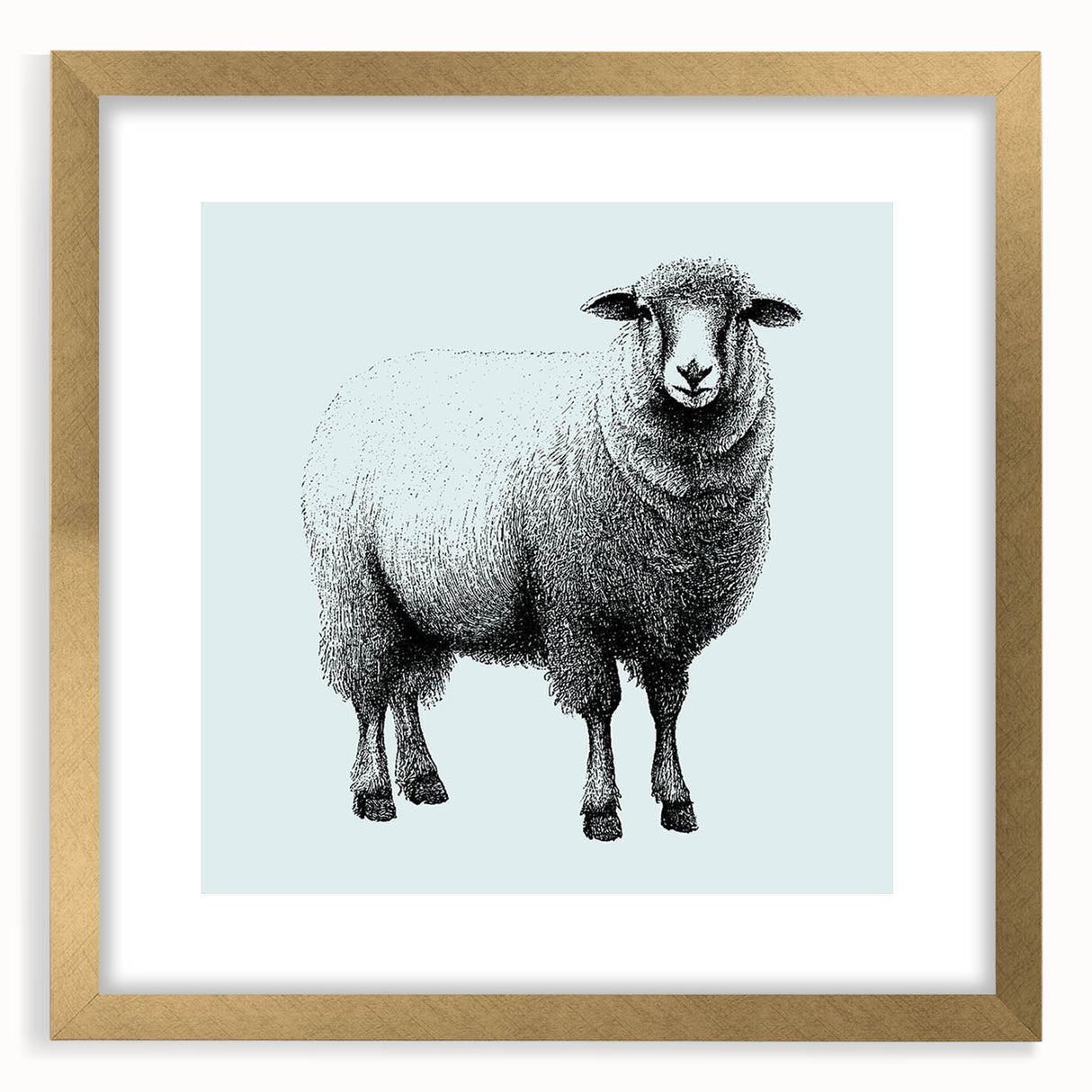 Framed wall art collection featuring a sheep design with a gold mat, showcasing intricate details and vibrant colors, perfect for animal lovers and home decor.