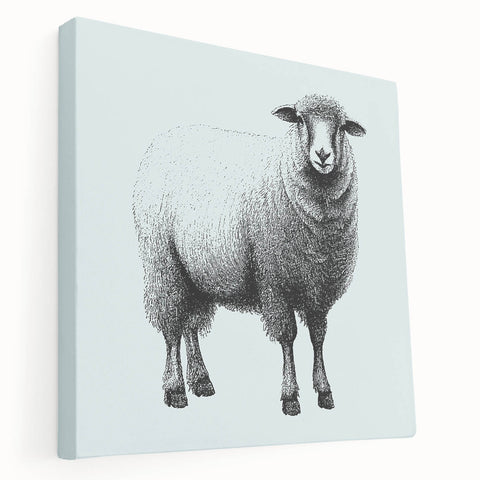 Stretched canvas wall art featuring a whimsical sheep design, showcasing intricate details and vibrant colors, ideal for animal lovers and modern home decor.