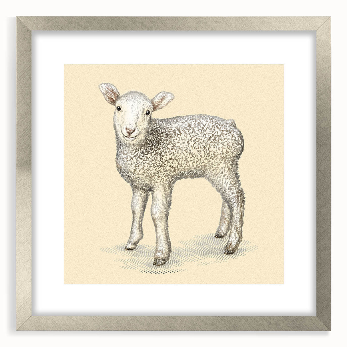 Framed wall art featuring a wild sheep design in silver, showcasing intricate details and textures. Perfect for nature lovers, this decor adds a touch of elegance to any room.