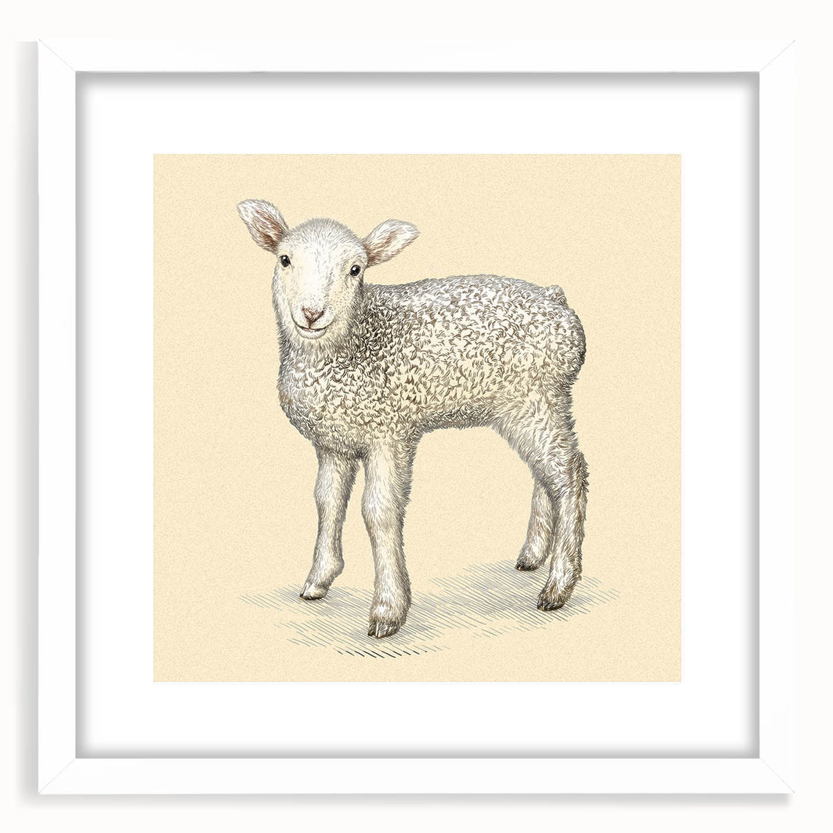 Framed wall art featuring a serene sheep design in a white mat, perfect for animal lovers and home decor enthusiasts, showcasing a minimalist style ideal for any room.