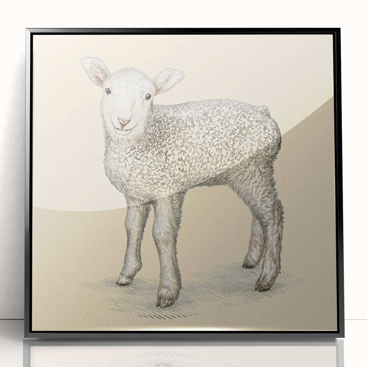 Framed acrylic wall art featuring a vibrant sheep design from the "Animals A Wild Life" collection, showcasing a black frame and front view display. Perfect for animal lovers and home decor enthusiasts.