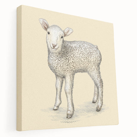 Stretched canvas wall art depicting a serene sheep design in a natural setting, showcasing soft colors and intricate details, perfect for home decor.