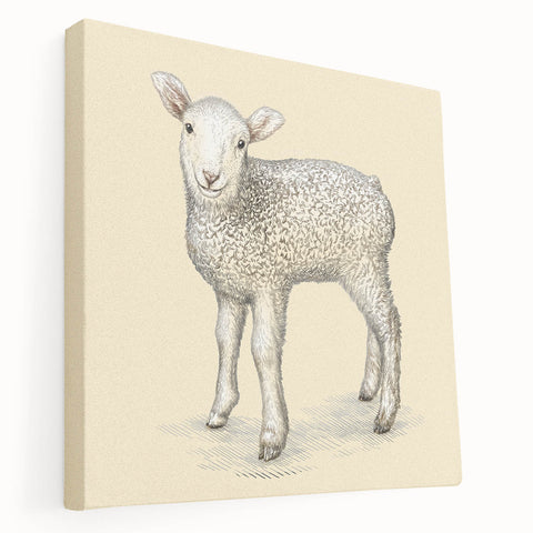 Stretched canvas wall art depicting a serene sheep design in a natural setting, showcasing soft colors and intricate details, perfect for home decor.