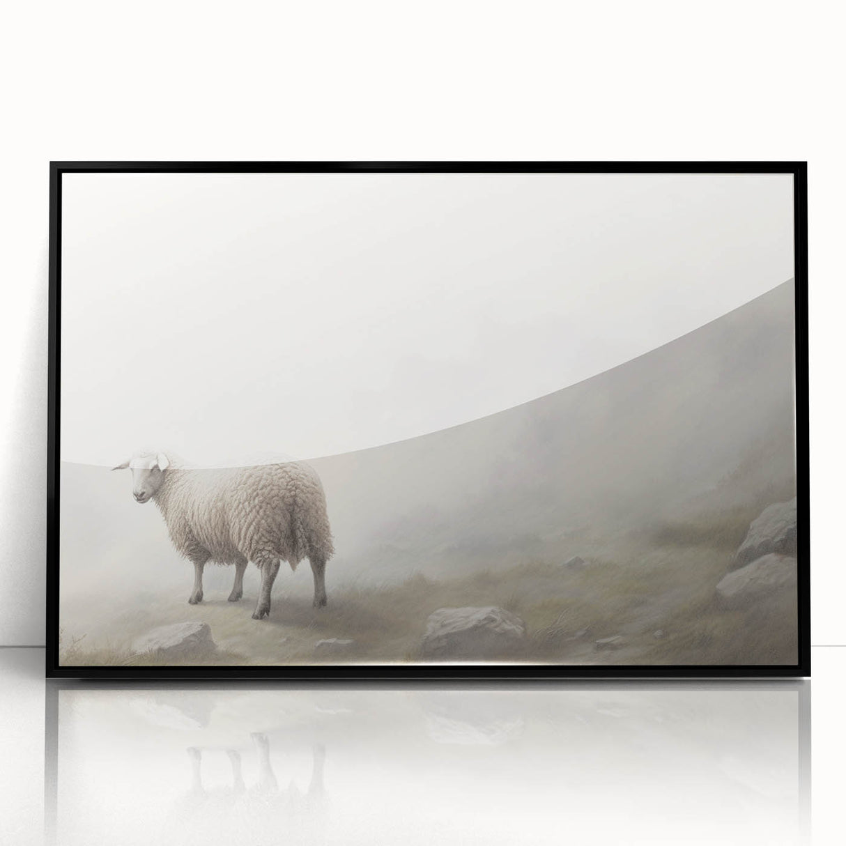 Framed acrylic wall art featuring a black sheep design from the 'Animals of the Wild' collection, showcasing intricate details and a modern aesthetic, ideal for animal lovers.