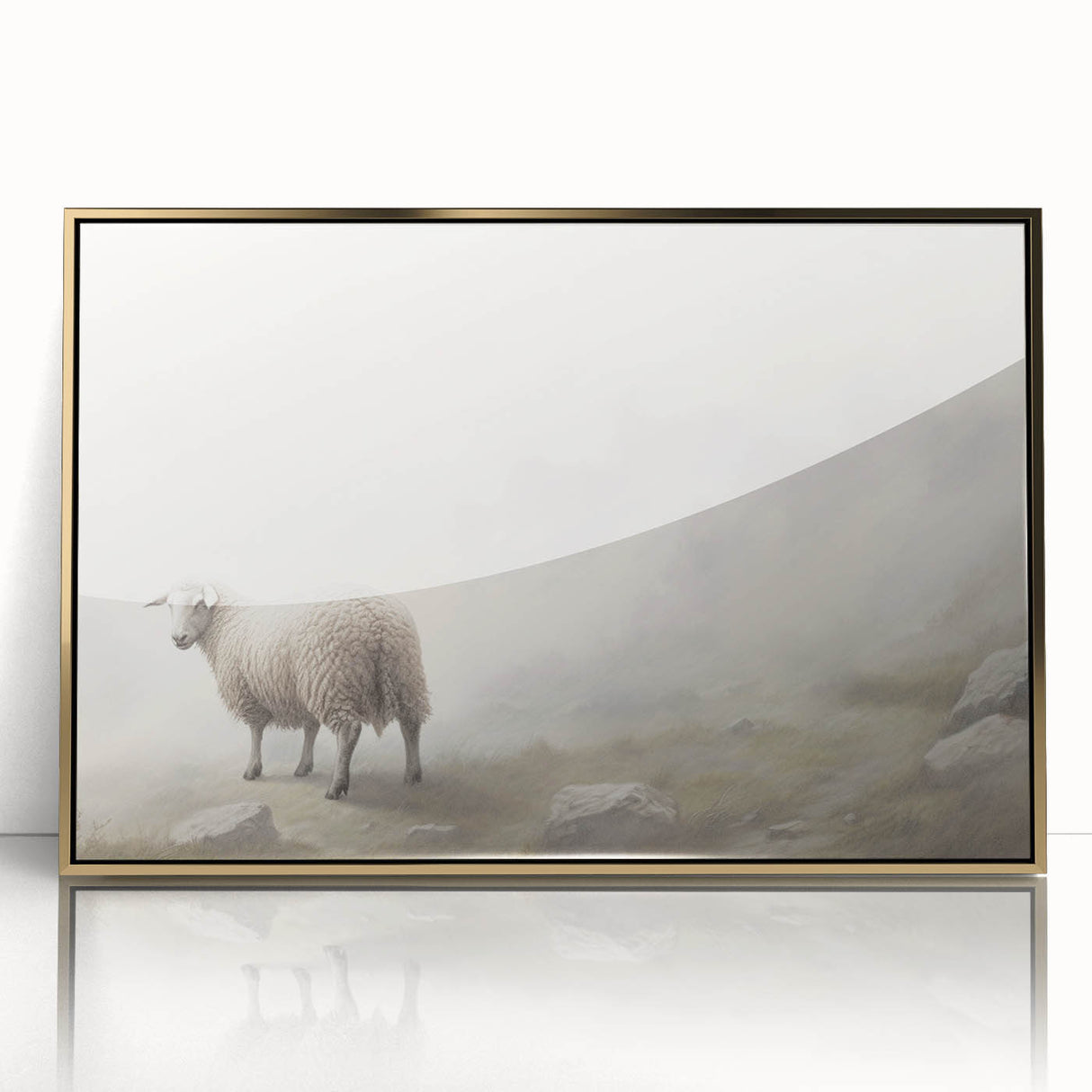 Framed wall art showcasing a vibrant sheep design in a wild-life theme, featuring a sleek gold acrylic front, perfect for animal lovers and home decor enthusiasts.