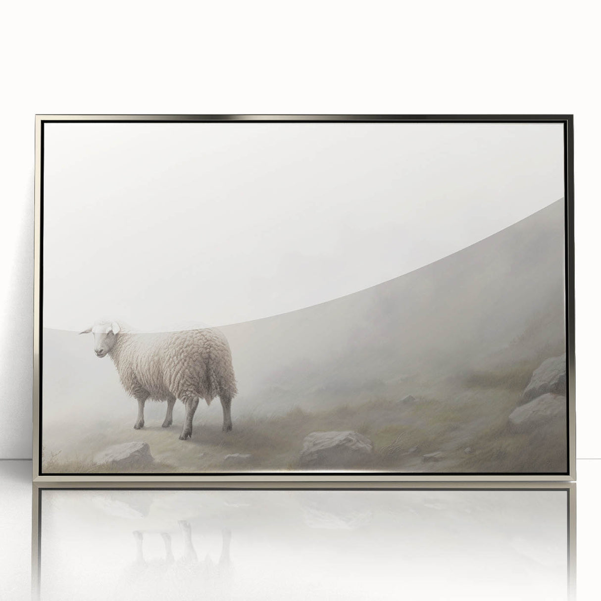 Framed wall art featuring a silver-accented sheep design from the "Animals of Wild Life" collection, showcasing intricate details and vibrant colors, ideal for animal lovers and modern decor.