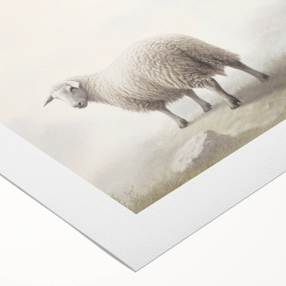 Rolled canvas showcasing a vibrant sheep design from the "Animals of the Wild" wall art collection, featuring intricate details and earthy tones, ideal for nature-inspired home decor.