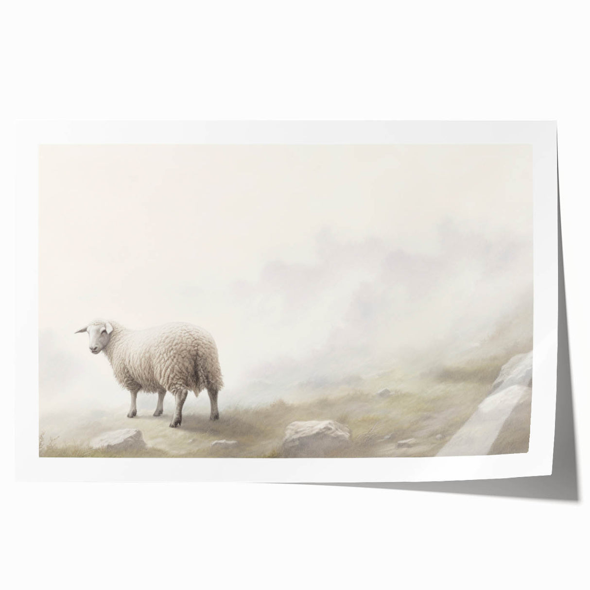 Rolled art print showcasing a whimsical sheep design in vibrant colors, perfect for animal lovers' decor, presented in a sturdy protective tube for easy storage.