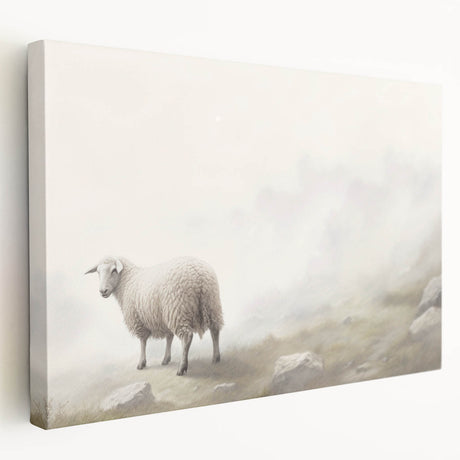 Stretched canvas wall art showcasing a side view of a sheep design, featuring intricate details and vibrant colors, perfect for animal lovers and home decor enthusiasts. Ideal for adding a touch of nature to any room.