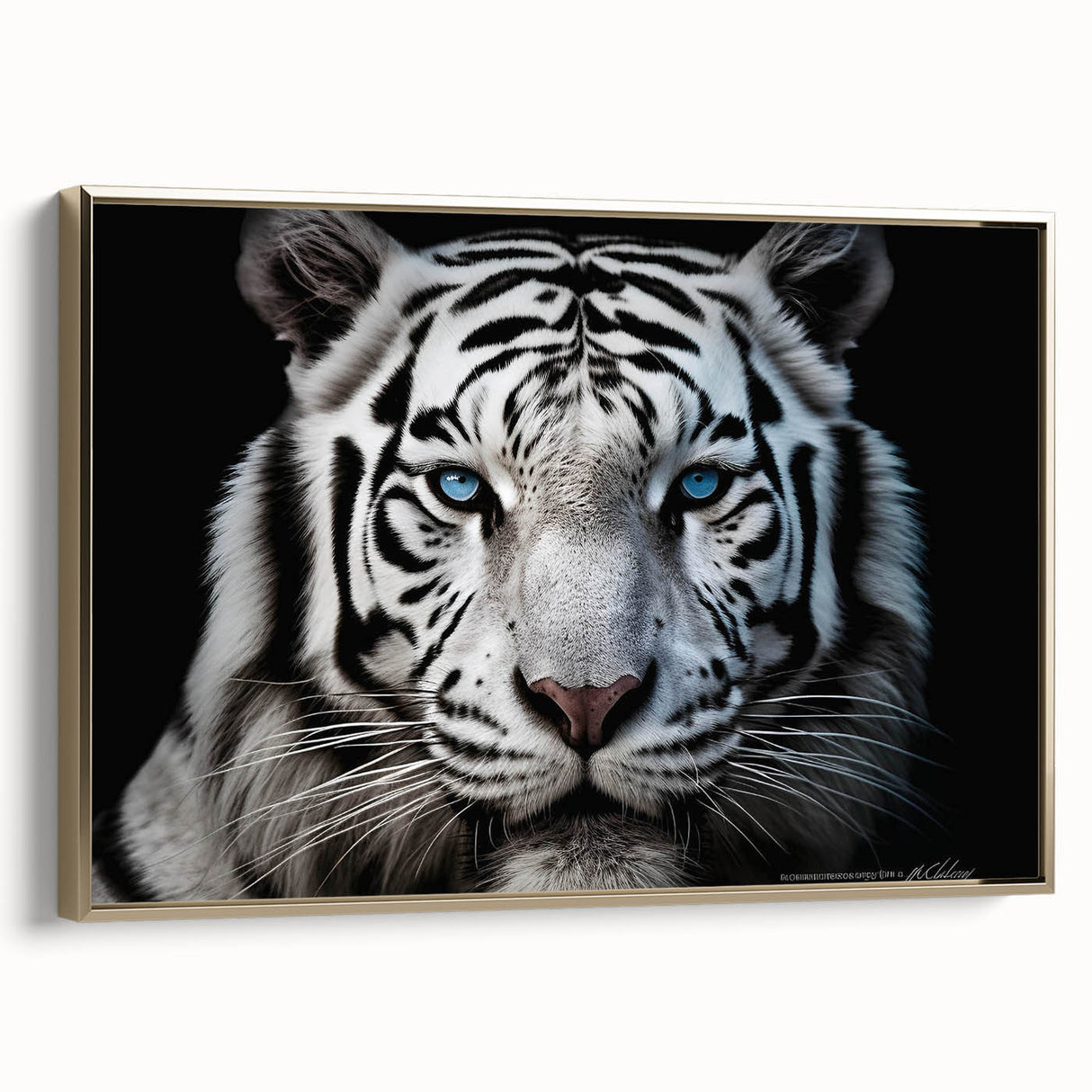 Framed wall art showcasing a striking tiger design in vibrant colors, set against a gold background, perfect for adding a bold focal point to any room's decor.