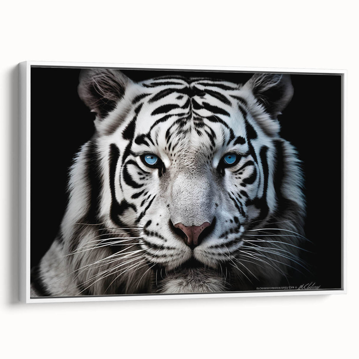 Framed canvas wall art featuring a striking tiger design in vibrant colors, showcasing detailed fur patterns and a fierce expression, perfect for wildlife enthusiasts and home decor.