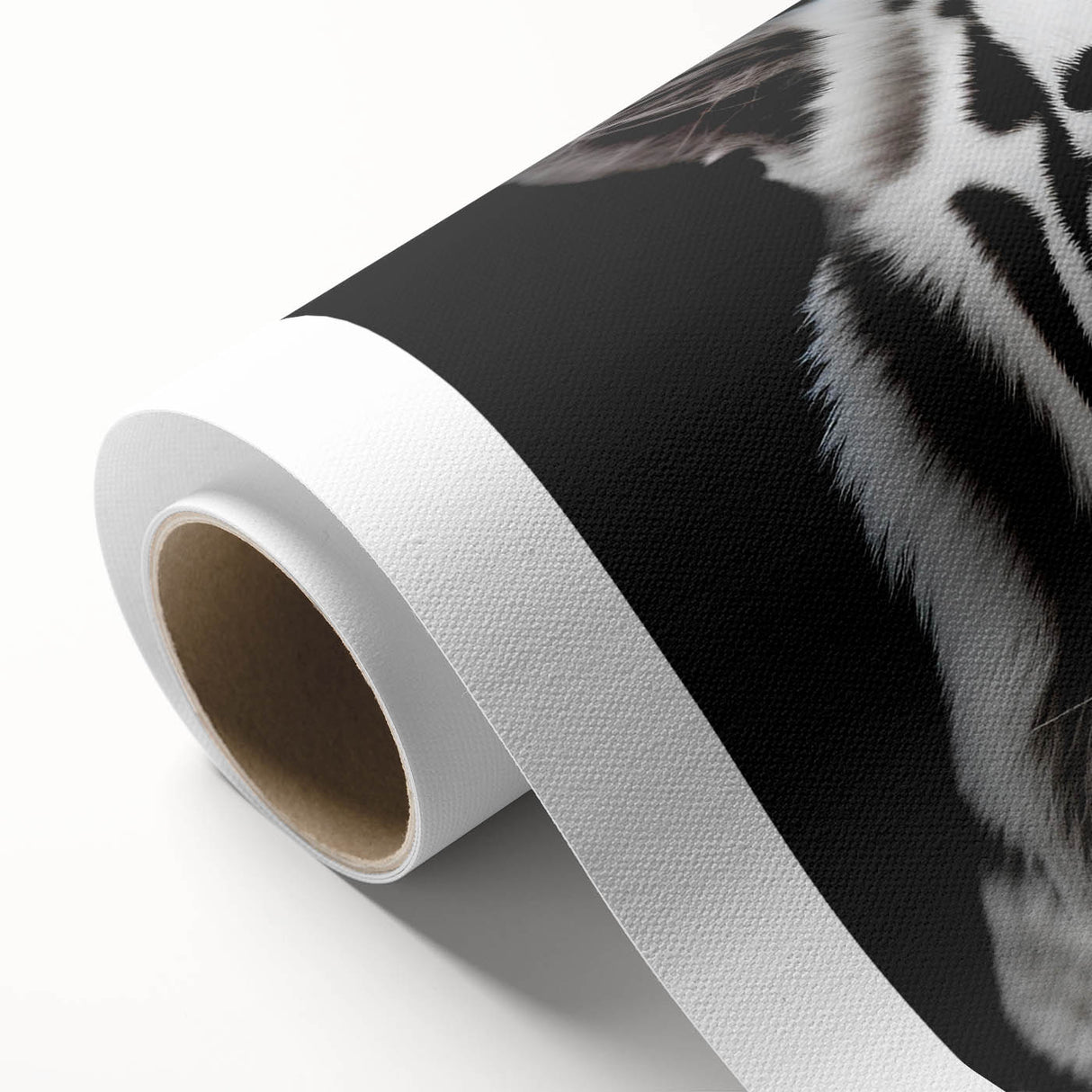 Vibrant rolled canvas depicting a majestic tiger design, showcasing intricate details and bold colors, ideal for wildlife enthusiasts and home decor.