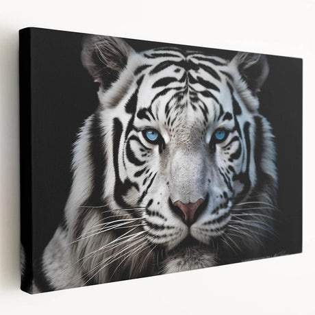 Stretched canvas wall art featuring a vibrant side view of a majestic tiger in a natural habitat, showcasing rich colors and intricate details, perfect for wildlife decor.