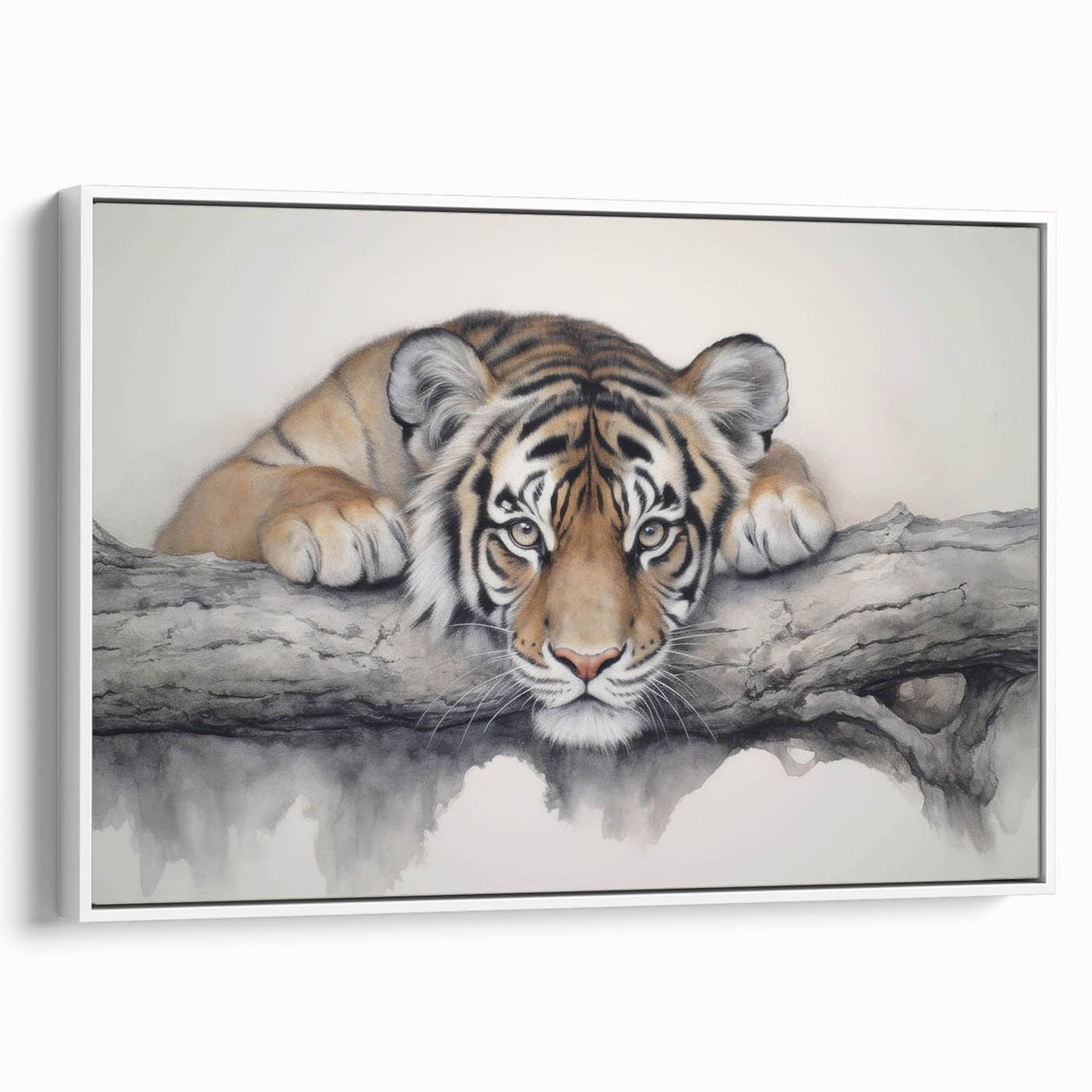 Framed canvas wall art showcasing a vibrant tiger design, featuring bold colors and intricate details, perfect for animal lovers and home decor enthusiasts.