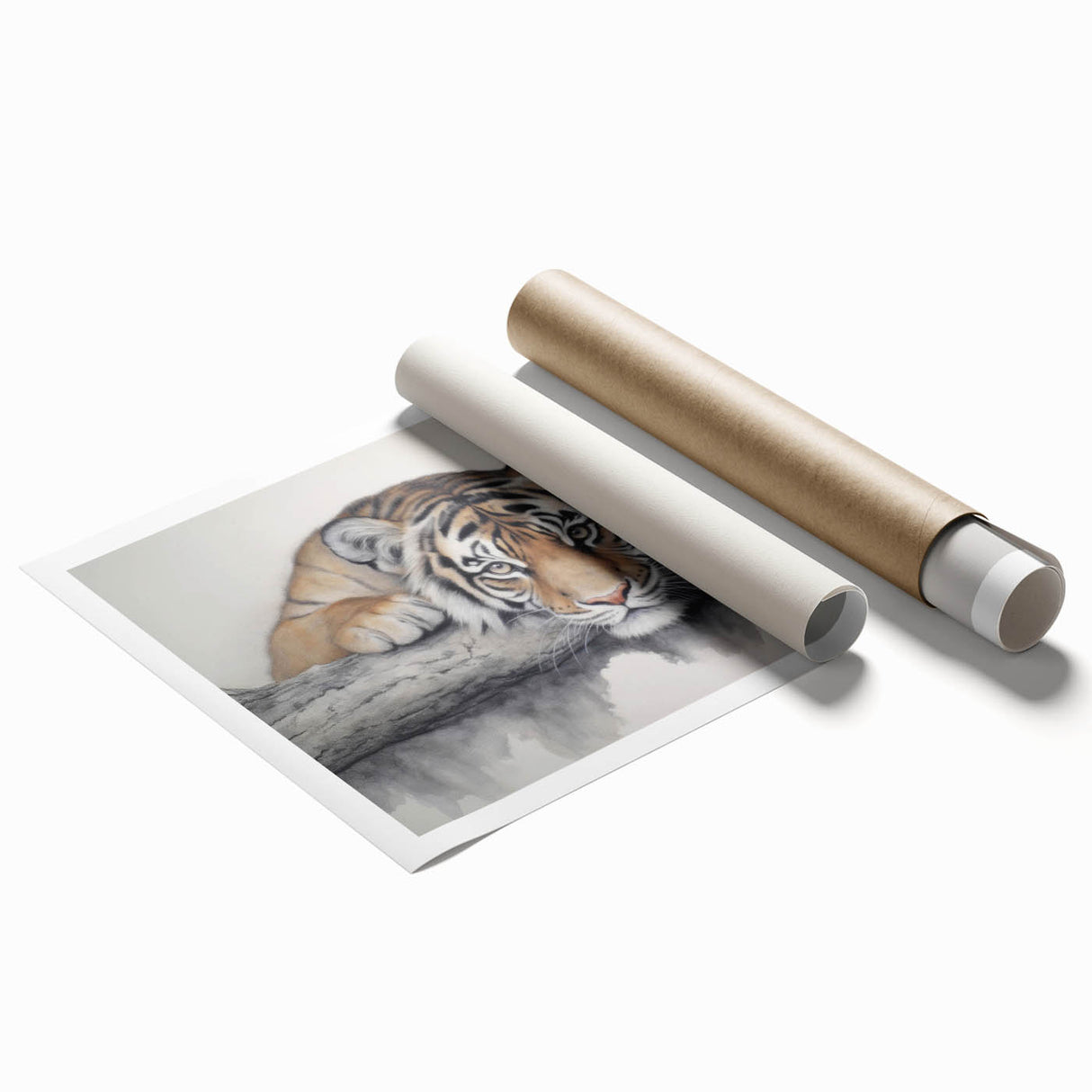Vibrant rolled print of a tiger design from the "Animals A Wild Life" wall art collection, showcasing rich colors and intricate details, ideal for wildlife enthusiasts.