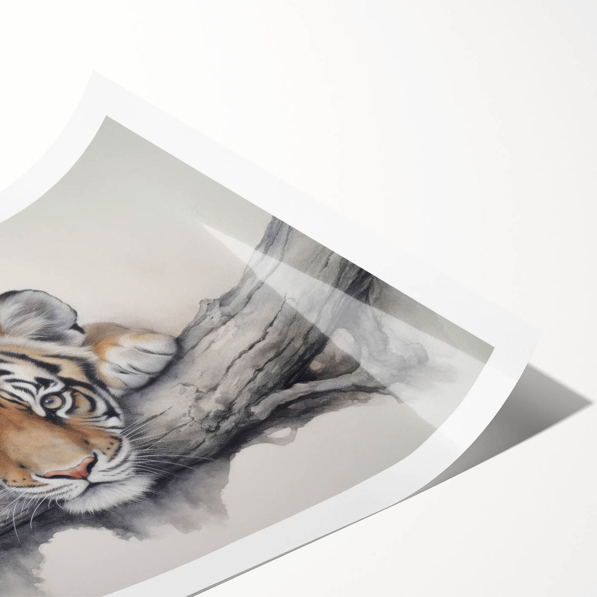 Vibrant rolled print showcasing a majestic tiger design, part of a wildlife wall art collection, featuring rich colors and intricate details, perfect for nature enthusiasts.