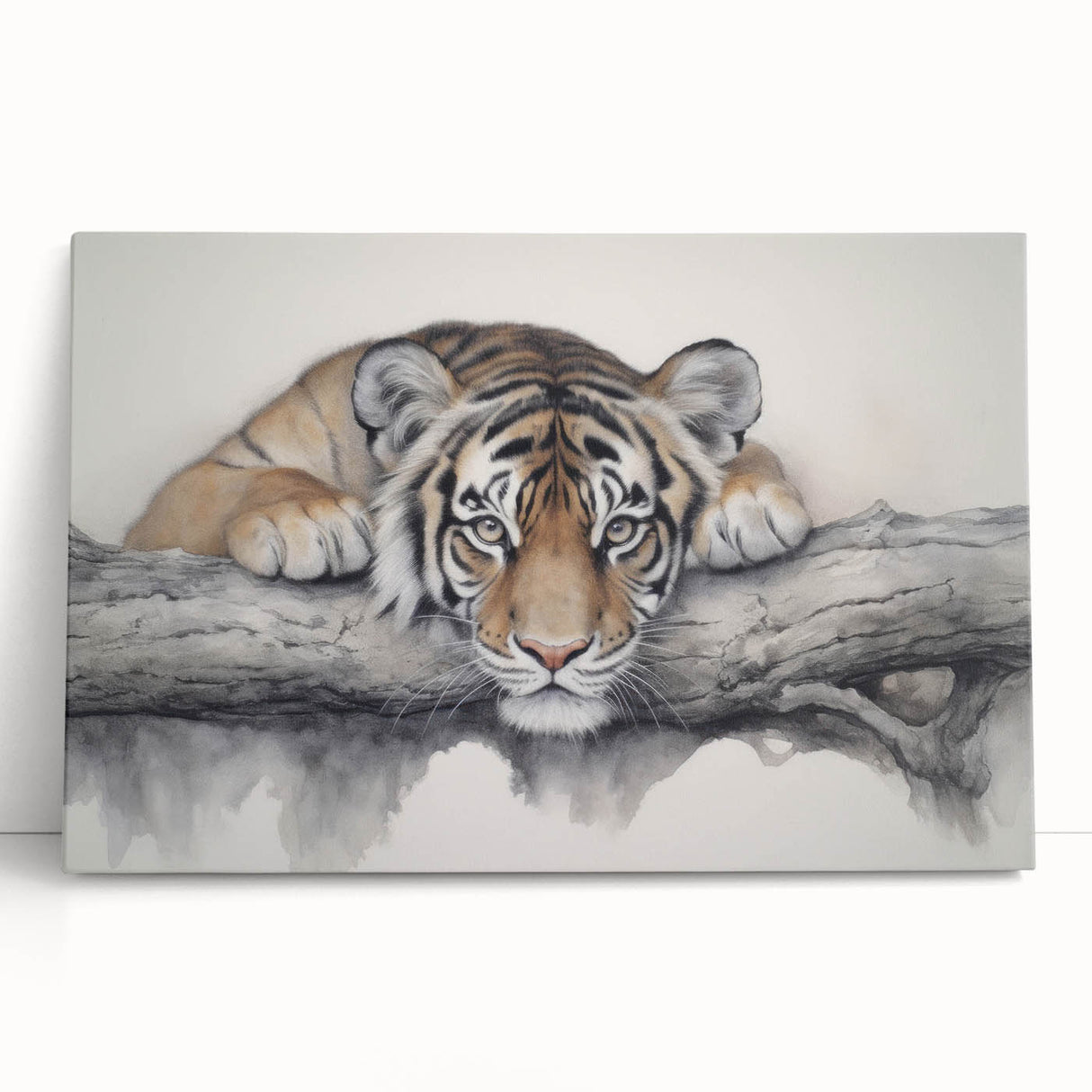 Stretched canvas wall art featuring a vibrant tiger design, showcasing bold colors and intricate details, perfect for animal lovers and home decor enthusiasts.