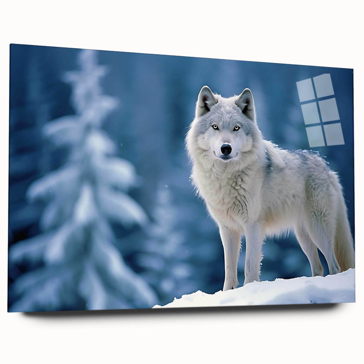Stylish wall art showcasing a side view of a wolf design printed on acrylic glass, ideal for wildlife enthusiasts and modern decor. Perfect for enhancing living spaces.