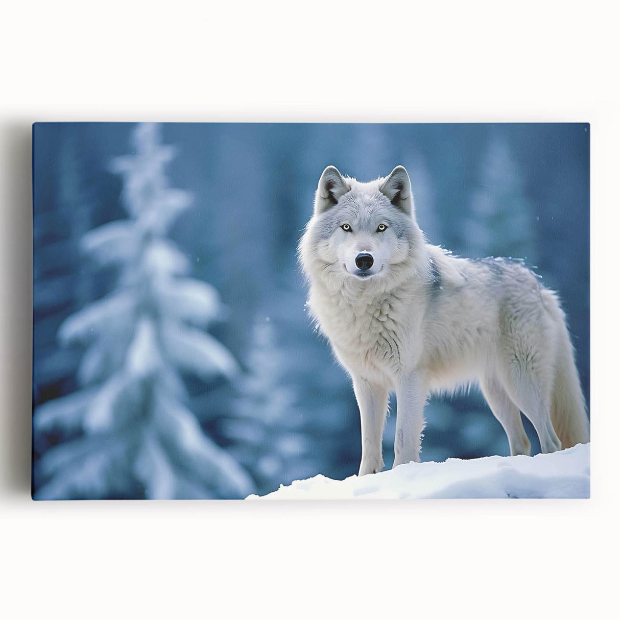 Stretched canvas wall art featuring a striking wolf design, showcasing intricate details and vibrant colors, perfect for nature lovers and wildlife enthusiasts.