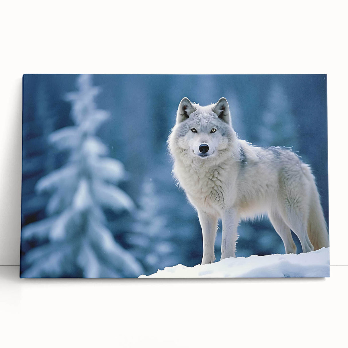 Canvas wall art featuring a striking wolf design in a natural setting, showcasing intricate details and rich colors, perfect for animal lovers and home decor enthusiasts.