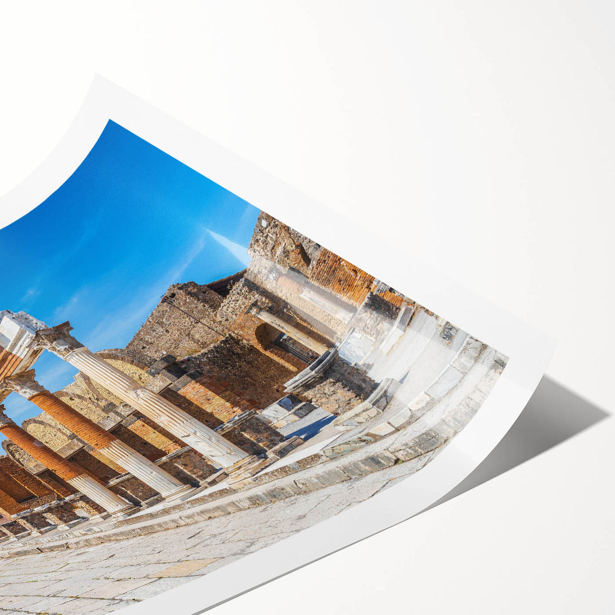 Extra large wall art of ancient ruins in muted earth tones on rolled canvas, ideal for classy bathroom decor.