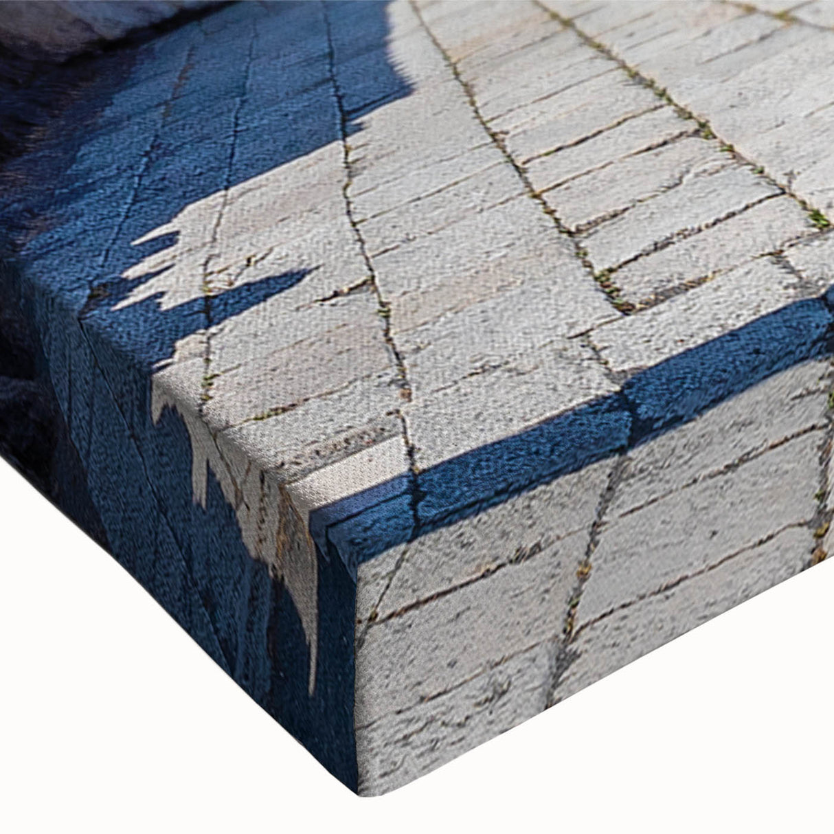 Black and white landscape art painting on stretched canvas featuring ancient ruins, ideal for bedroom wall decor.