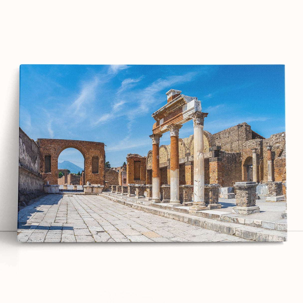 Black and white print of ancient ruins on a large stretched canvas, suitable as kitchen wall art or for bedroom ambiance.