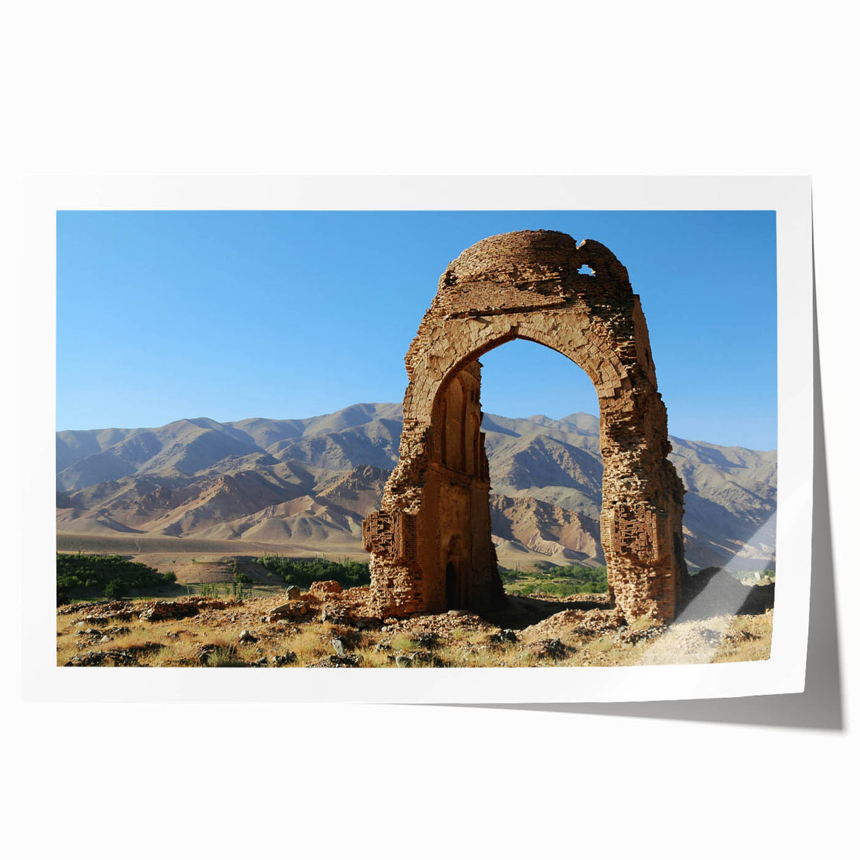Extra large rolled print of ancient ruins in muted earth tones, ideal for art wall dining room or classy bathroom.