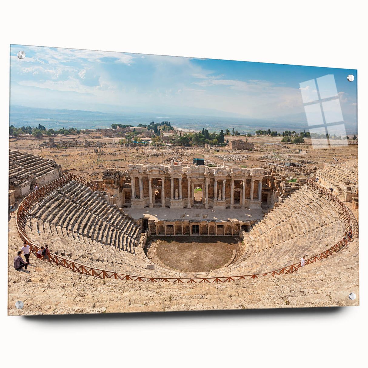 Acrylic print of ancient architectural ruins in neutral tones, ideal for dining room decor.