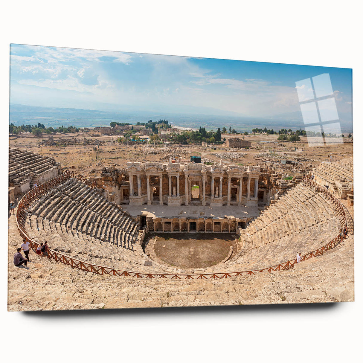 Acrylic print of ancient ruins in muted earth tones, suitable for bedroom or dining room decor.