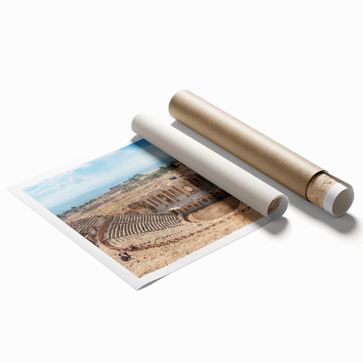 Extra large rolled print featuring ancient ruins in muted earth tones, ideal for classy bathroom wall art.