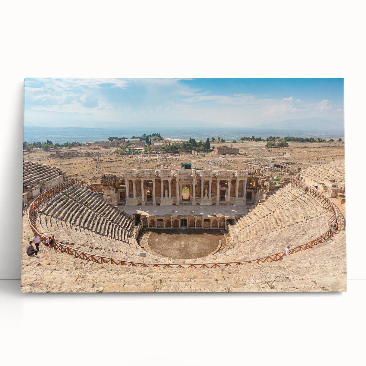 Black and white print of ancient ruins on a stretched canvas, ideal for kitchen wall art or bedroom ambiance.