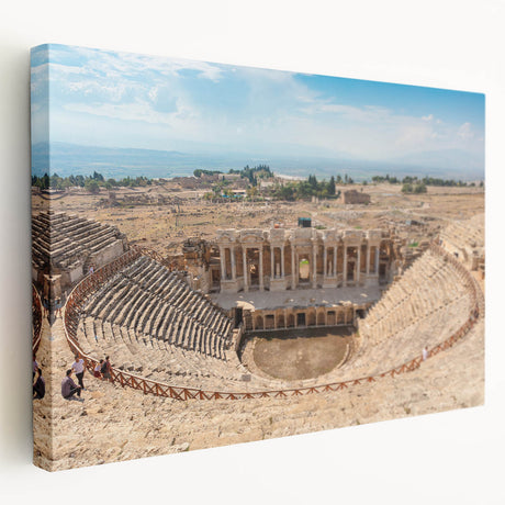 Ancient ruins depicted in muted earth tones on a large stretched canvas, suitable for kitchen wall art.