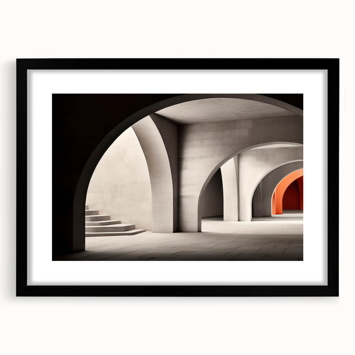 Extra large colorful art print featuring abstract, textured arch designs in vibrant hues on a black framed canvas.