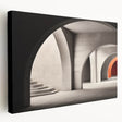 Arched architectural design in monochrome on stretched canvas, suitable for kitchen wall art.