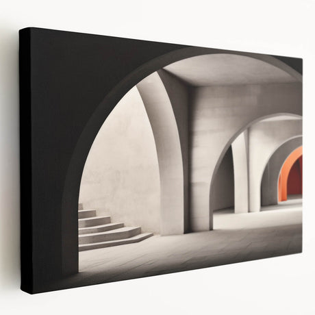 Arched architectural design in monochrome on stretched canvas, suitable for kitchen wall art.