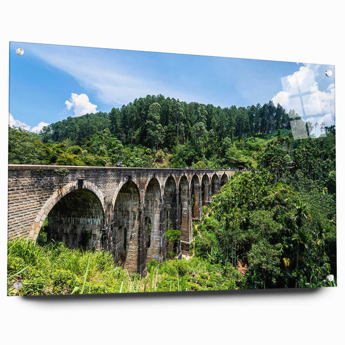Large abstract wall art featuring geometric arch designs in muted gray and white, acrylic print.