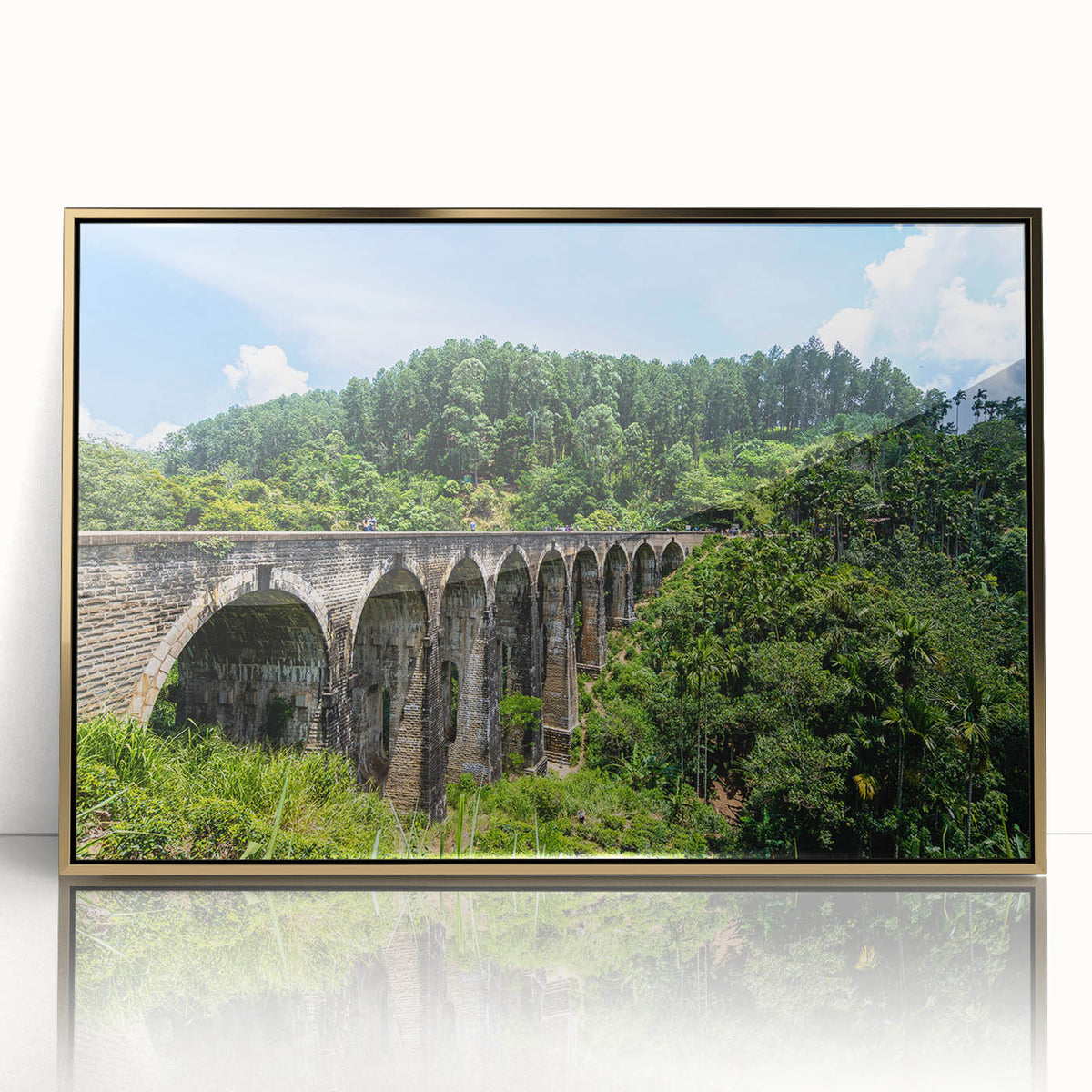 Mid-century modernist art featuring symmetrical golden arches on acrylic, ideal for nursery wall art.