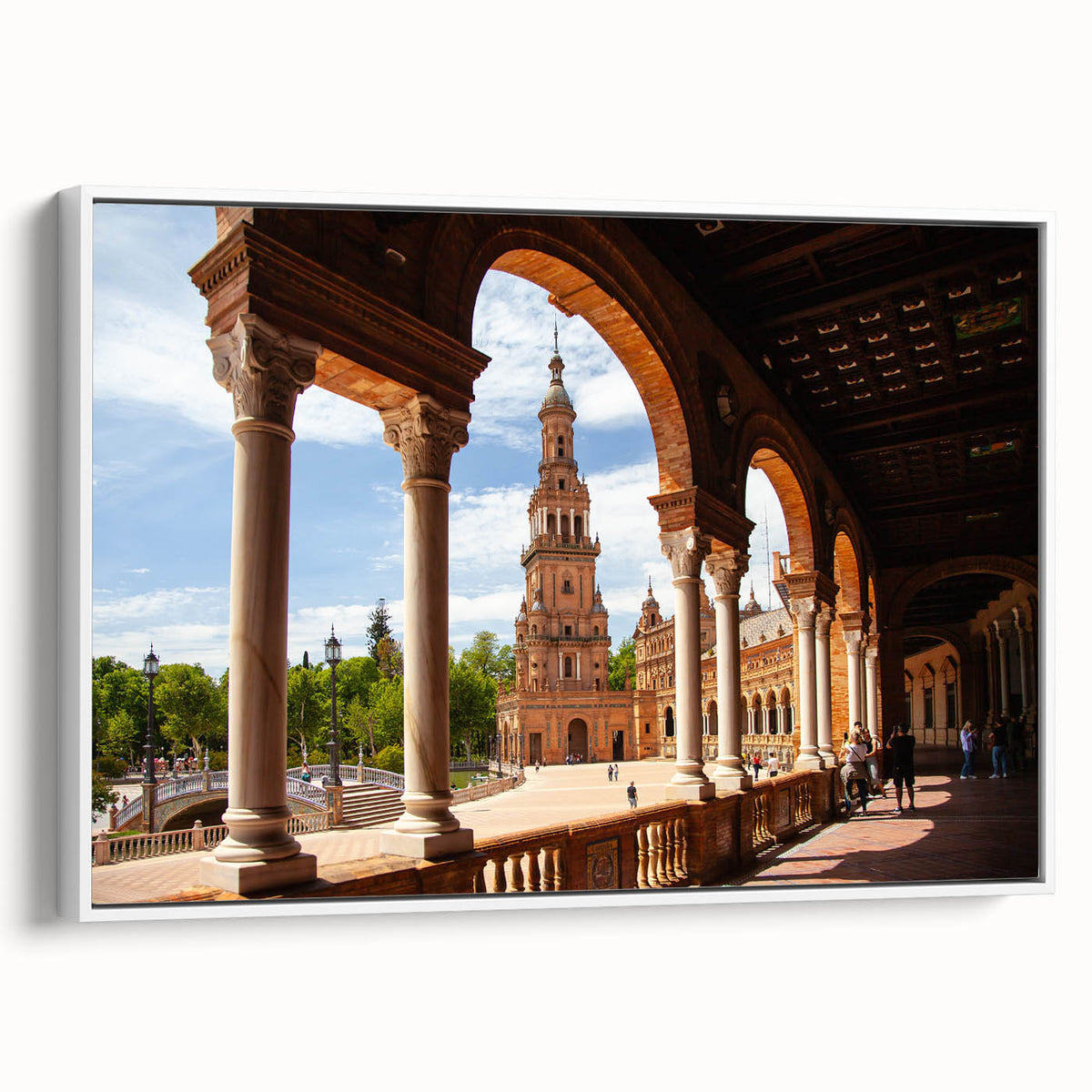 Framed canvas featuring a black and white vintage poster of architectural arches, ideal for office decor.