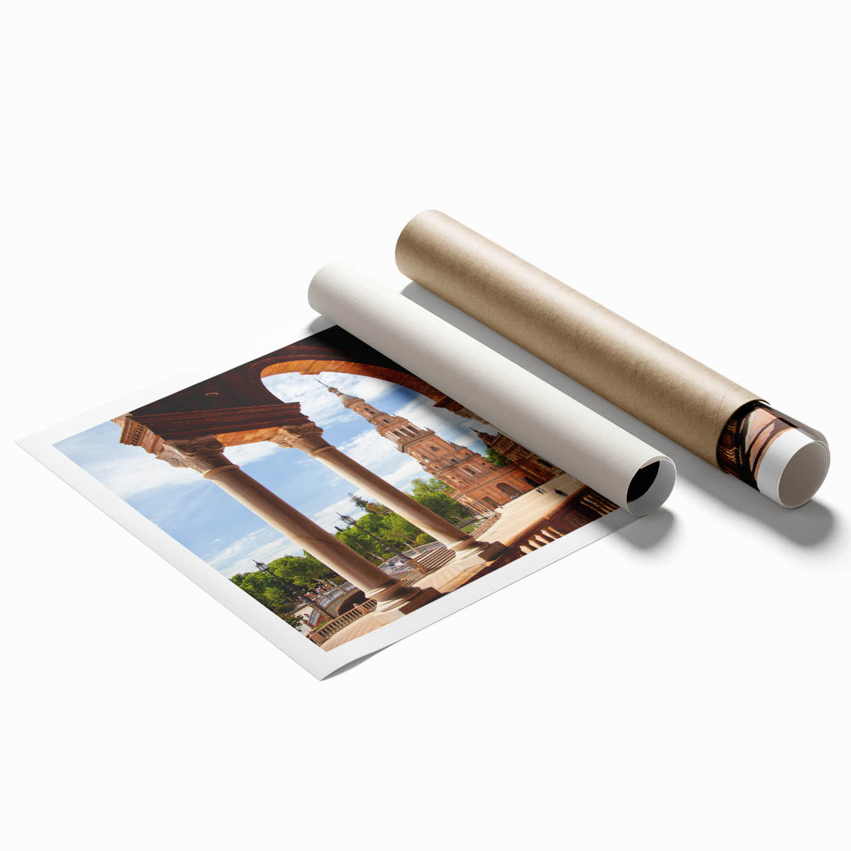 Extra large rolled print featuring arches and floral designs in muted earth tones, ideal for classy bathroom wall art.