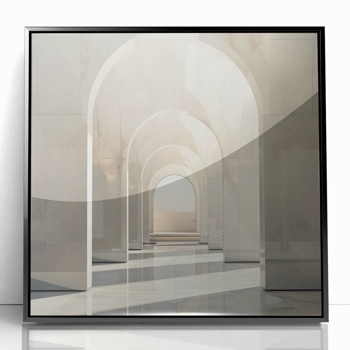 Large abstract wall art featuring geometric arches in black and white, framed in acrylic, suitable for modern art wall decor.