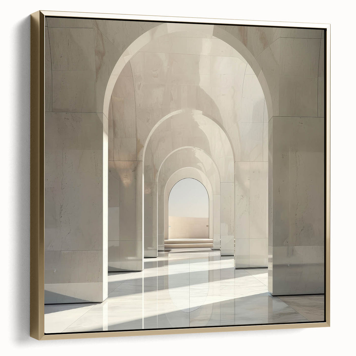 Vintage poster art featuring silver and gold arches on a black background, framed canvas, suitable for living room decor.