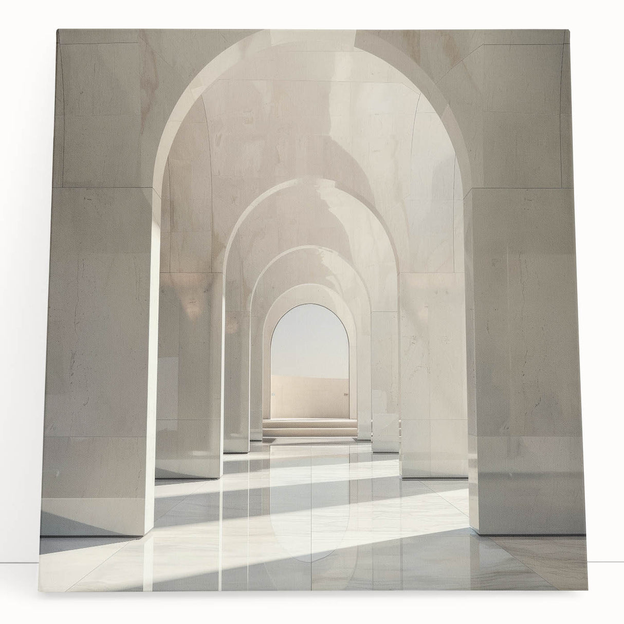 Large black and white photo of architectural arches on stretched canvas, ideal for kitchen wall art.