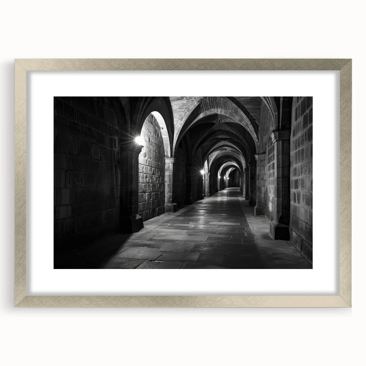 Textured abstract art prints depicting arches in neutral tones, framed in silver, ideal for bedroom art.